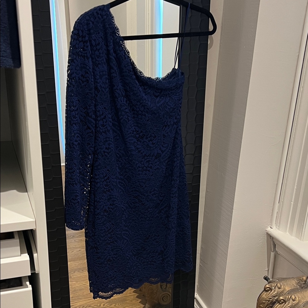 Vero Moda One-Shoulder Navy Lace Dress